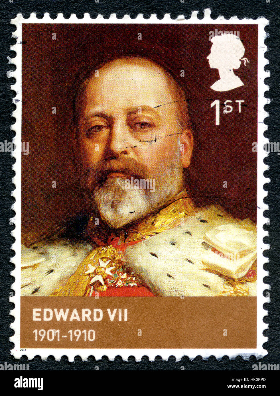 Grande-bretagne - circa 2012 : un timbre-poste utilisé depuis le Royaume-Uni, représentant un portrait du roi Édouard VII, vers 2012. Banque D'Images