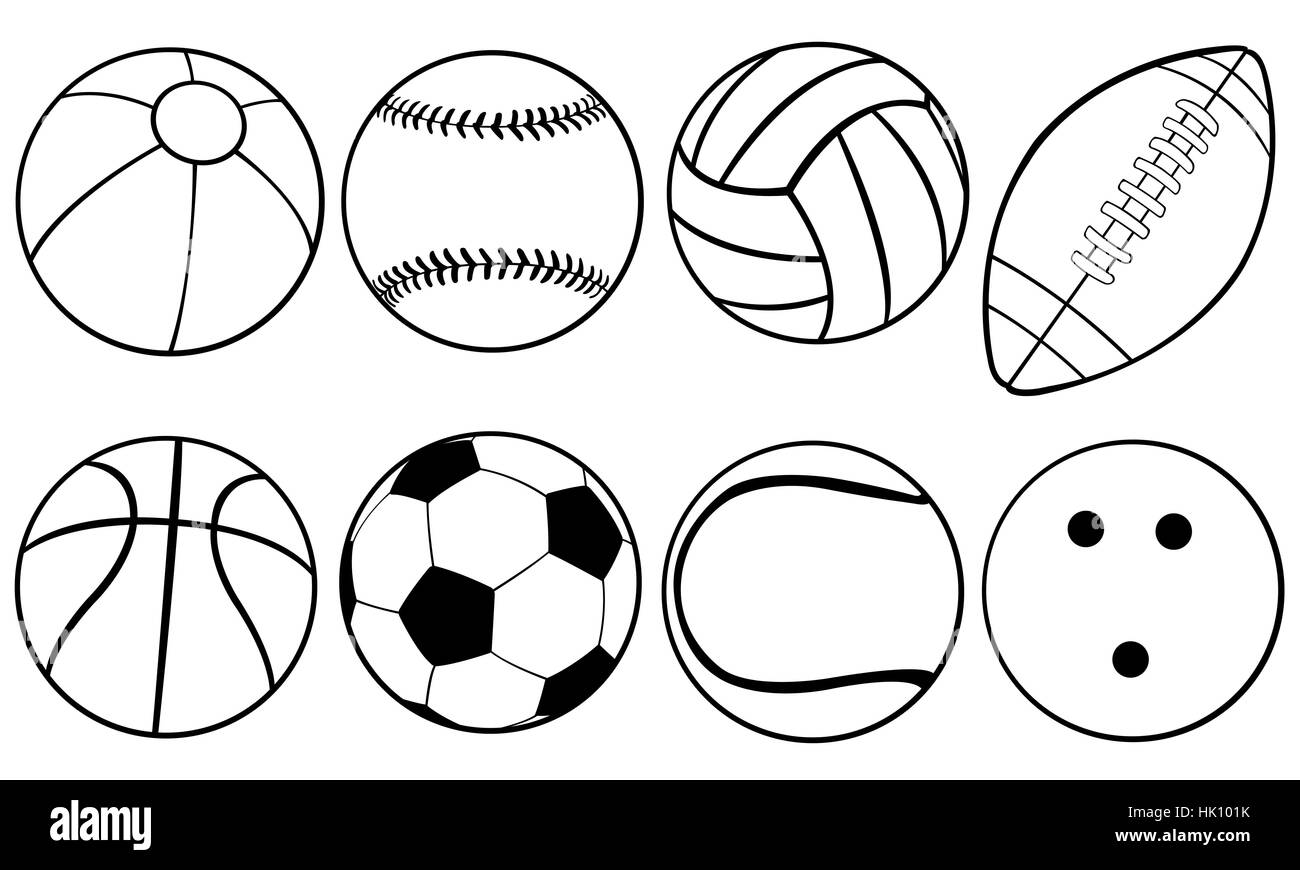 Ensemble de balles de jeu différents isolated Banque D'Images