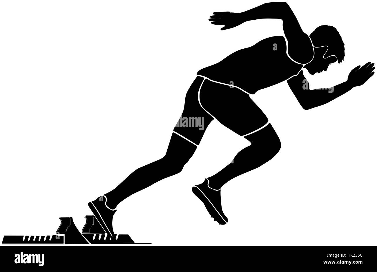 Silhouette noire sprinter démarrage coureur en blocs de départ Banque D'Images