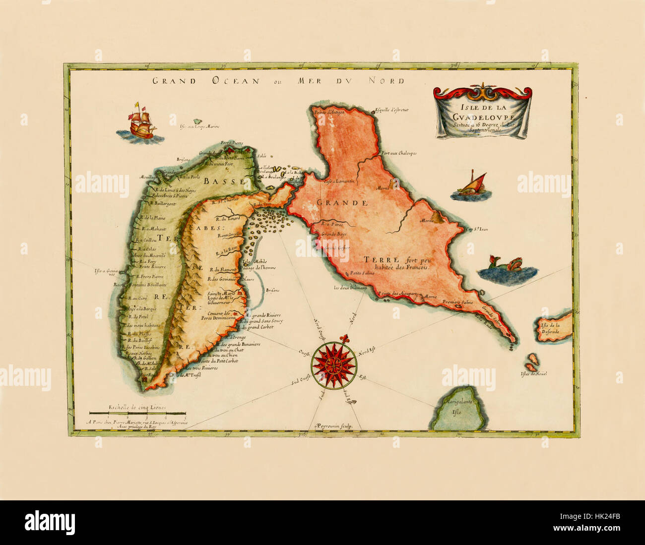 La carte de la Guadeloupe 1650 Banque D'Images