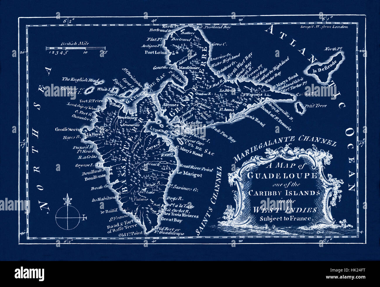 La carte de la Guadeloupe 1759 Banque D'Images
