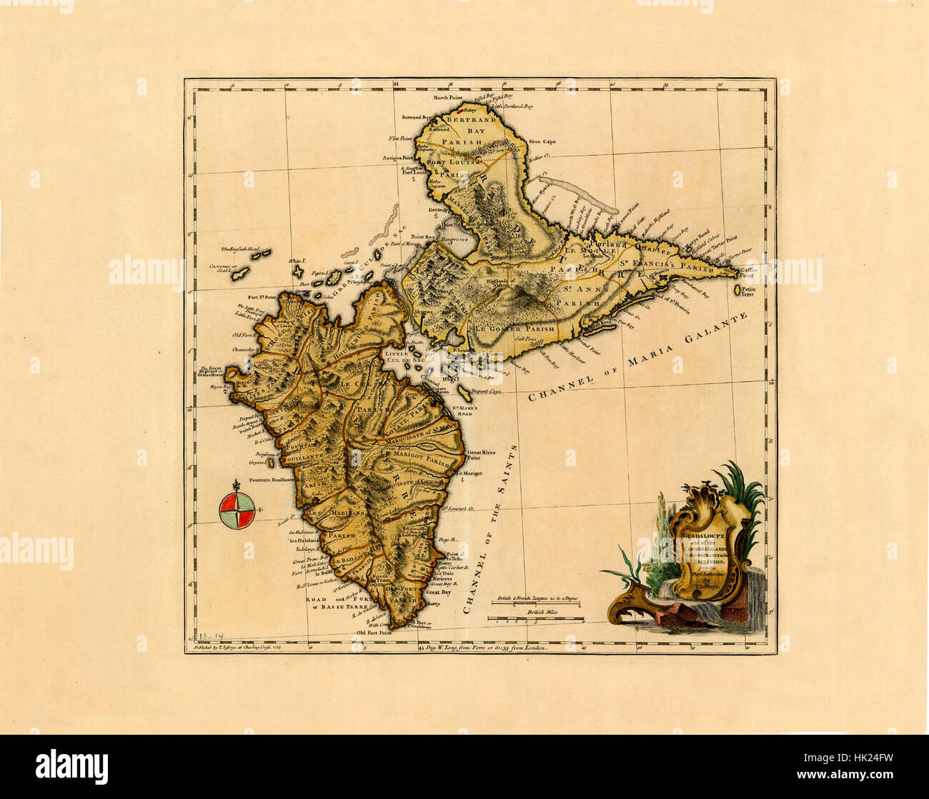 La carte de la Guadeloupe 1761 Banque D'Images
