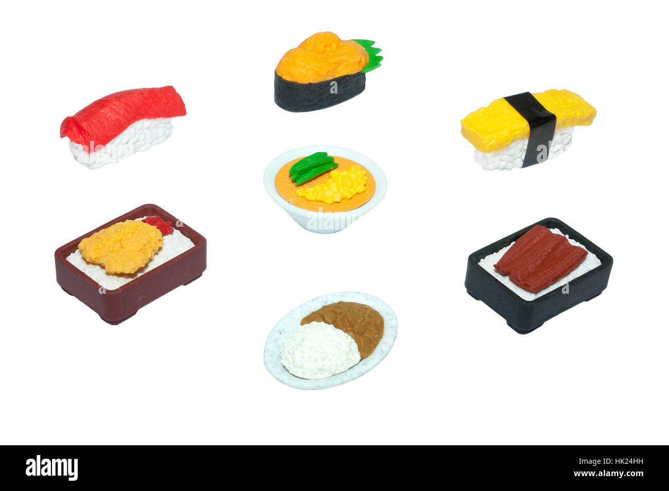 La nourriture japonaise Rubber-Toy Isolated On White Banque D'Images