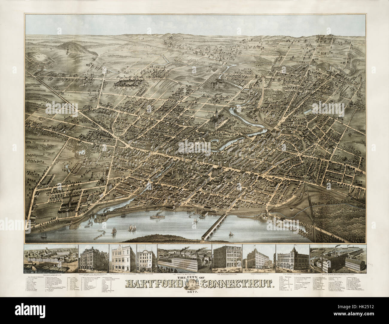 Panorama 1877 Hartford Banque D'Images