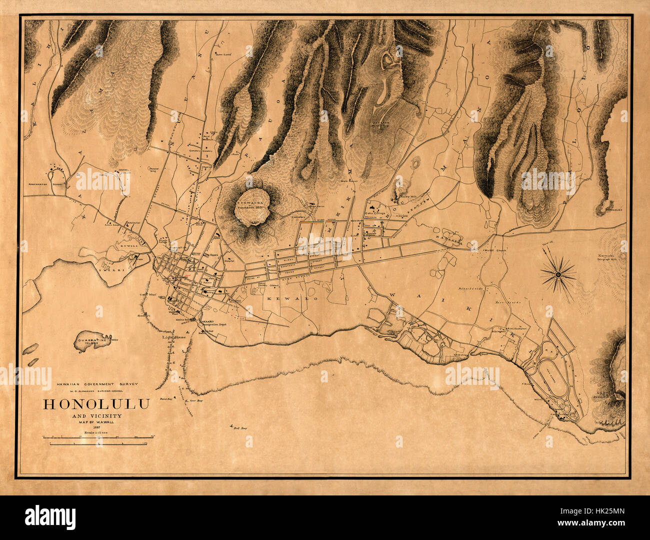 Carte de l'Honolulu 1887 Banque D'Images