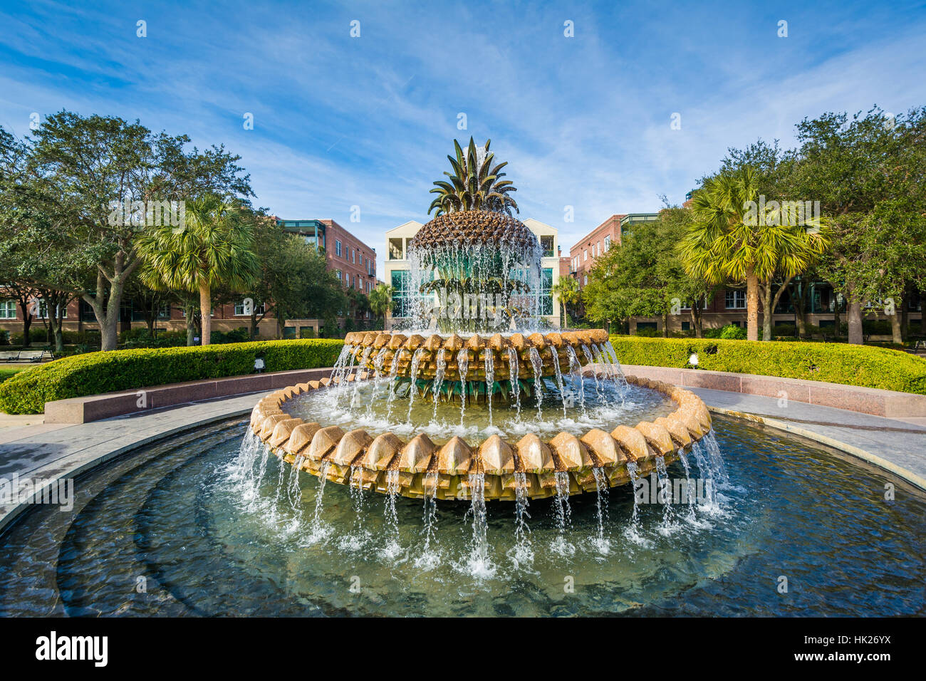 La fontaine de l'Ananas, à la Waterfront Park de Charleston, Caroline du Sud. Banque D'Images