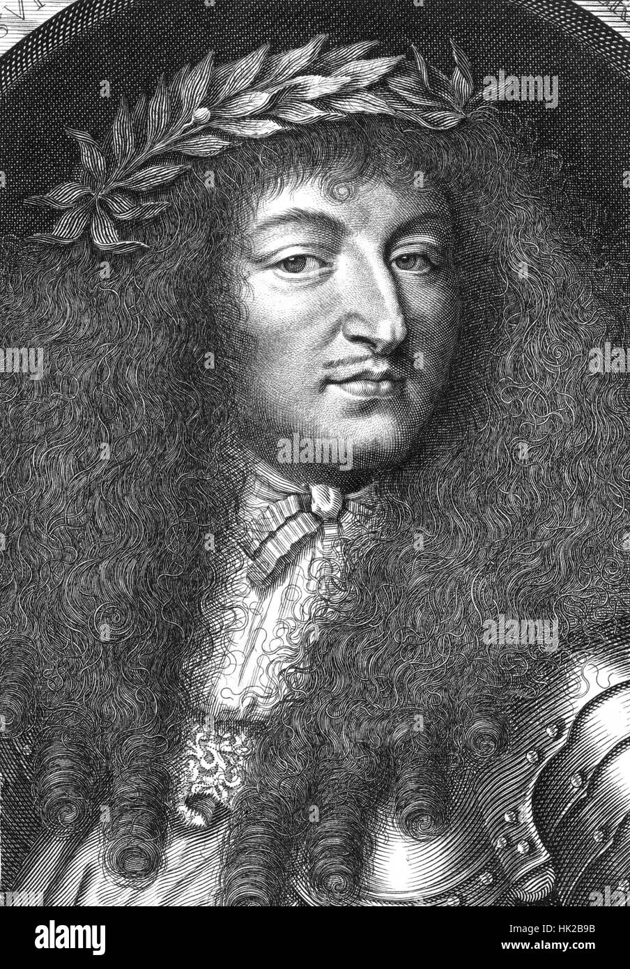 LOUIS XIV de France dans une gravure de 1700 Banque D'Images