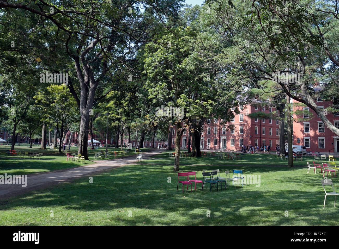 Vue générale de Harvard Yard, Harvard University, Cambridge, MA, États-Unis. Banque D'Images