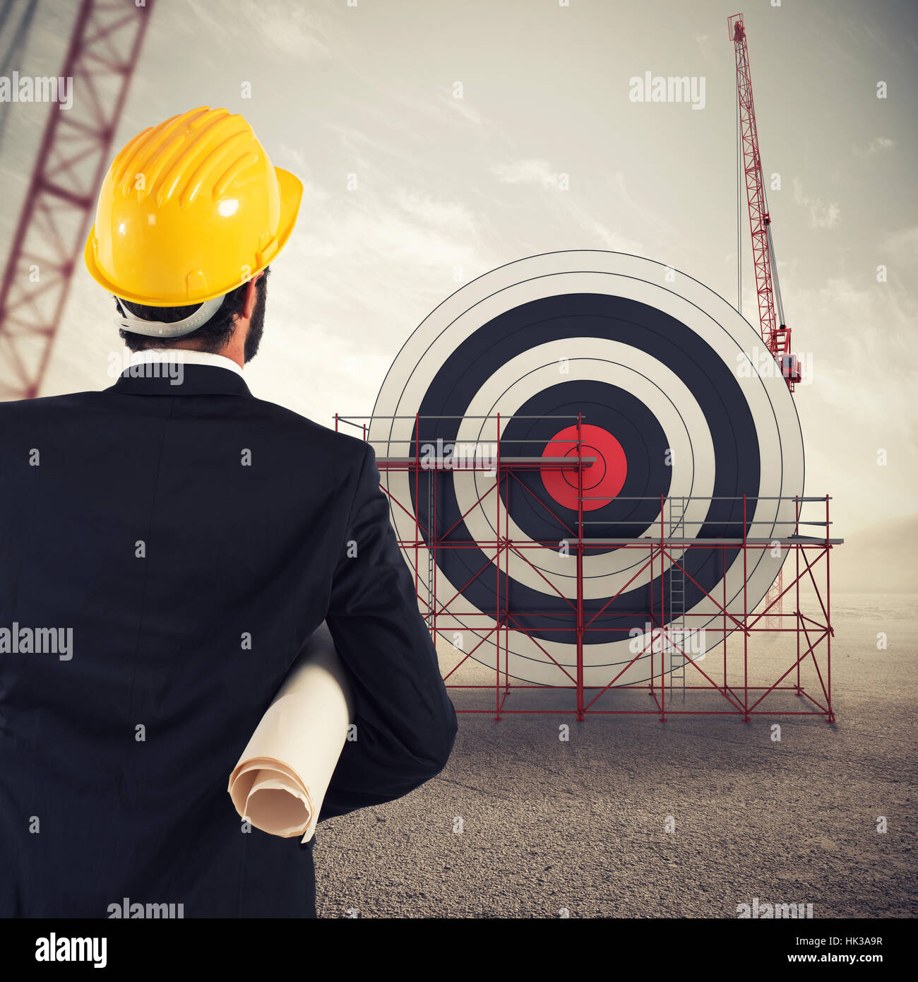 Architecte construit une cible commerciale . Technique mixte Banque D'Images