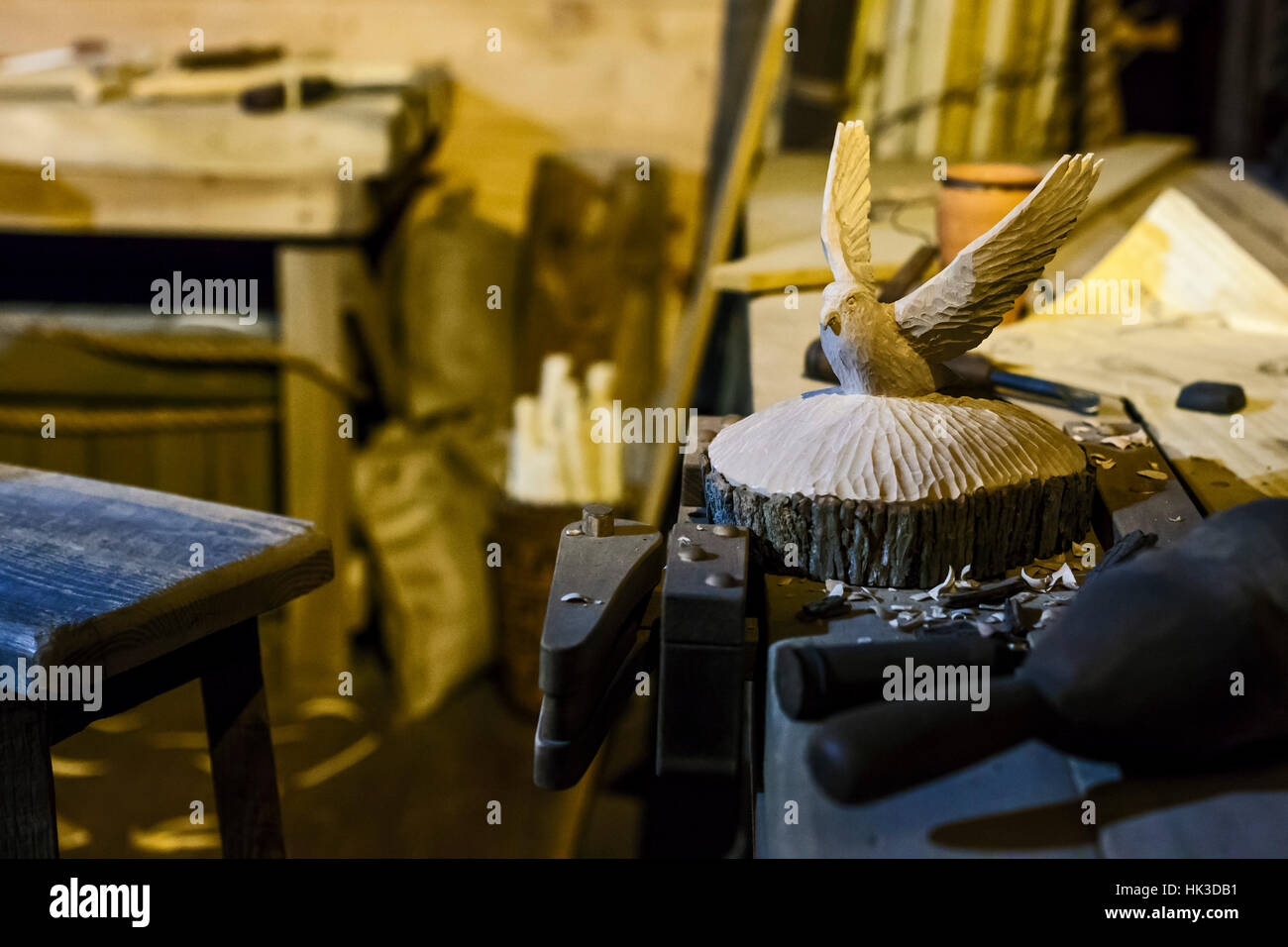 Williamstown, Massachusetts - une sculpture sur bois d'une colombe dans une arche à un parc à thème construit par un groupe fondamentaliste chrétienne. Banque D'Images