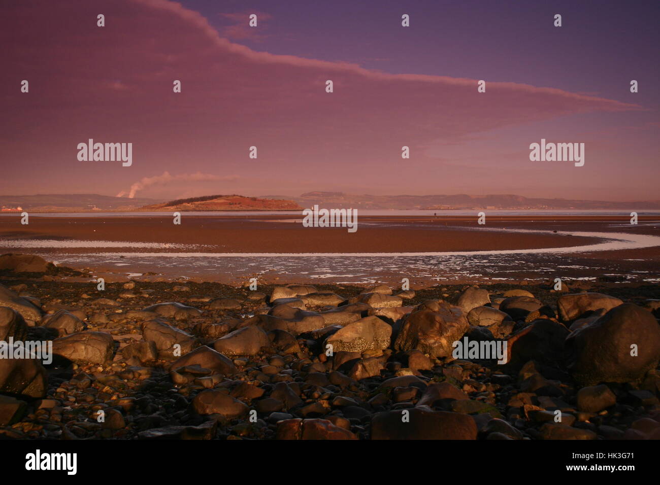 Coucher de soleil sur l'île de Cramond à Édimbourg, Écosse Banque D'Images