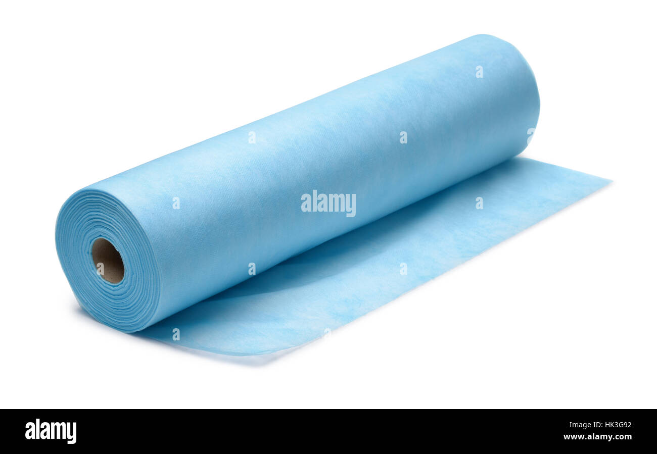 Rouleau de tissu non tissé bleu isolated on white Banque D'Images