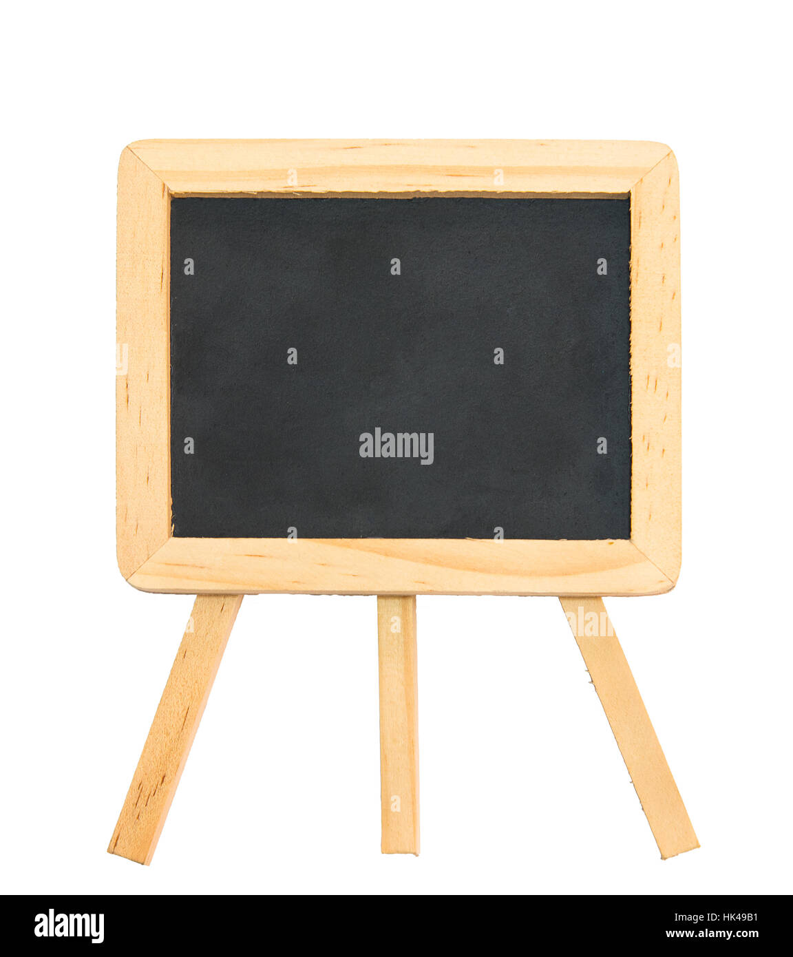 Craie noire avec cadre en bois propre et un trépied isolated on white with clipping path Banque D'Images