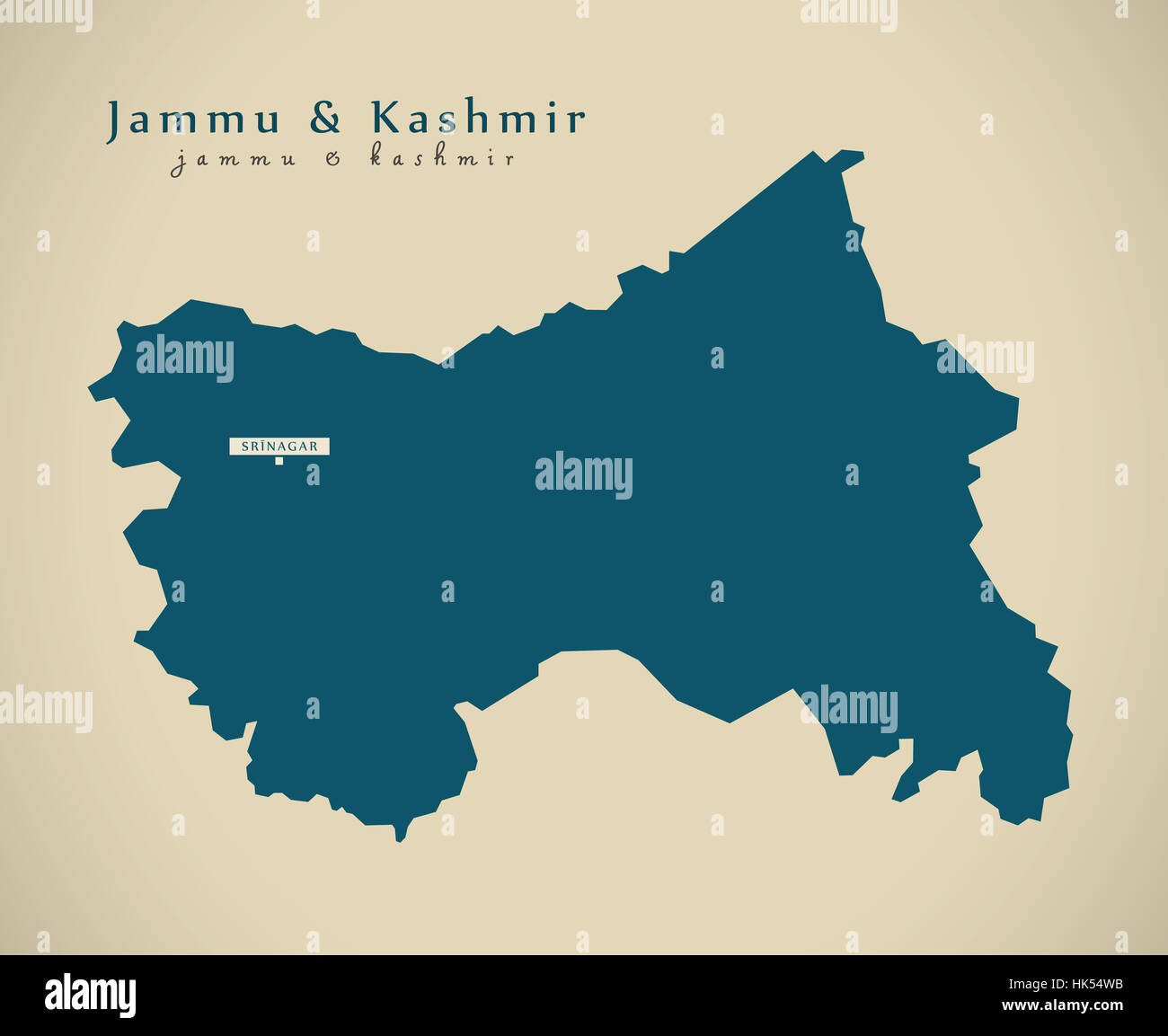 Carte moderne - Jammu-et-Cachemire en Inde Etat fédéral illustration silhouette Banque D'Images