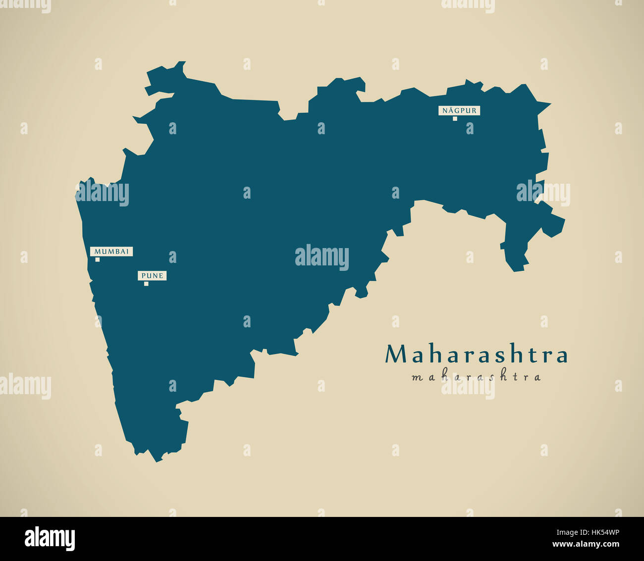 Carte moderne - Maharashtra en Inde Etat fédéral illustration silhouette Banque D'Images