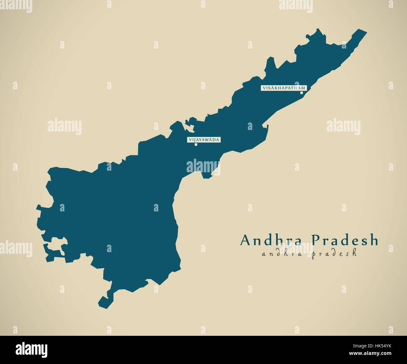 Carte moderne - l'Andhra Pradesh en Inde Etat fédéral illustration silhouette Banque D'Images