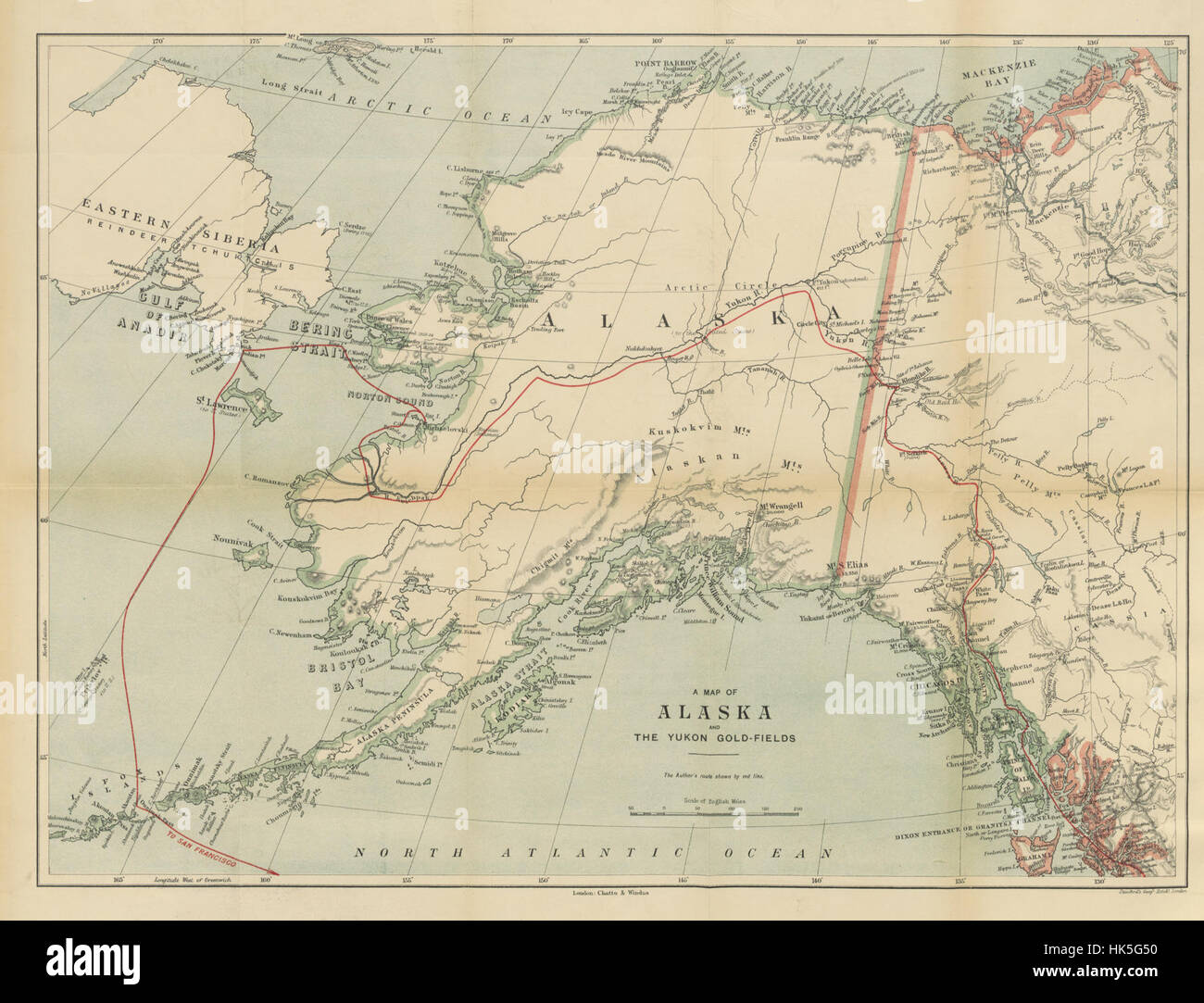 Image tirée de la page 20 de 'a travers les champs aurifères de l'Alaska jusqu'au détroit de Béring' montrant des illustrations et une carte des champs aurifères de l'Alaska. Banque D'Images