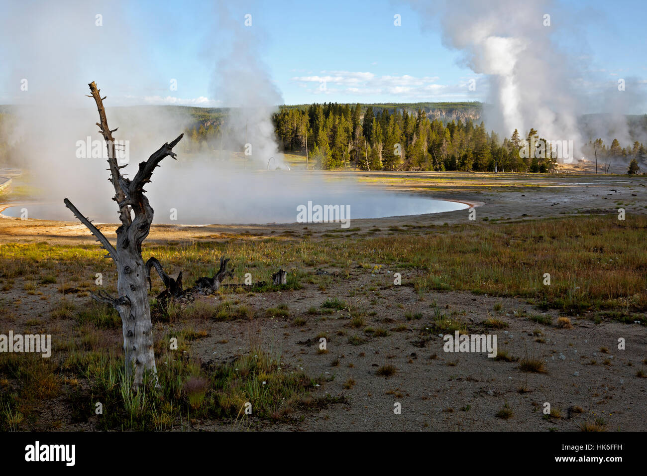 WYOMING - vapeur à partir de la beauté extérieure, piscine chromatique et Grotto Geyser Geyser Basin dans le coin supérieur du Parc National de Yellowstone. Banque D'Images