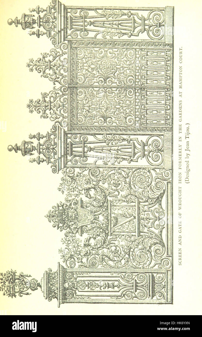 L'image est tirée de 'A Short History of Hampton court', un livre détaillant l'histoire du palais de Hampton court, y compris sa signification royale, ses caractéristiques architecturales et les événements qui lui sont associés. La page comprend de nombreuses illustrations. Banque D'Images