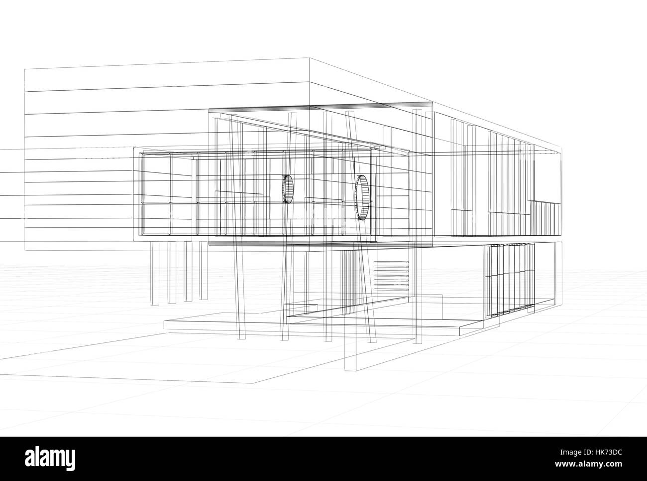 Bâtiment, maison, bureau, modèle, design, projet, concept, plan, projet, horizon, Banque D'Images