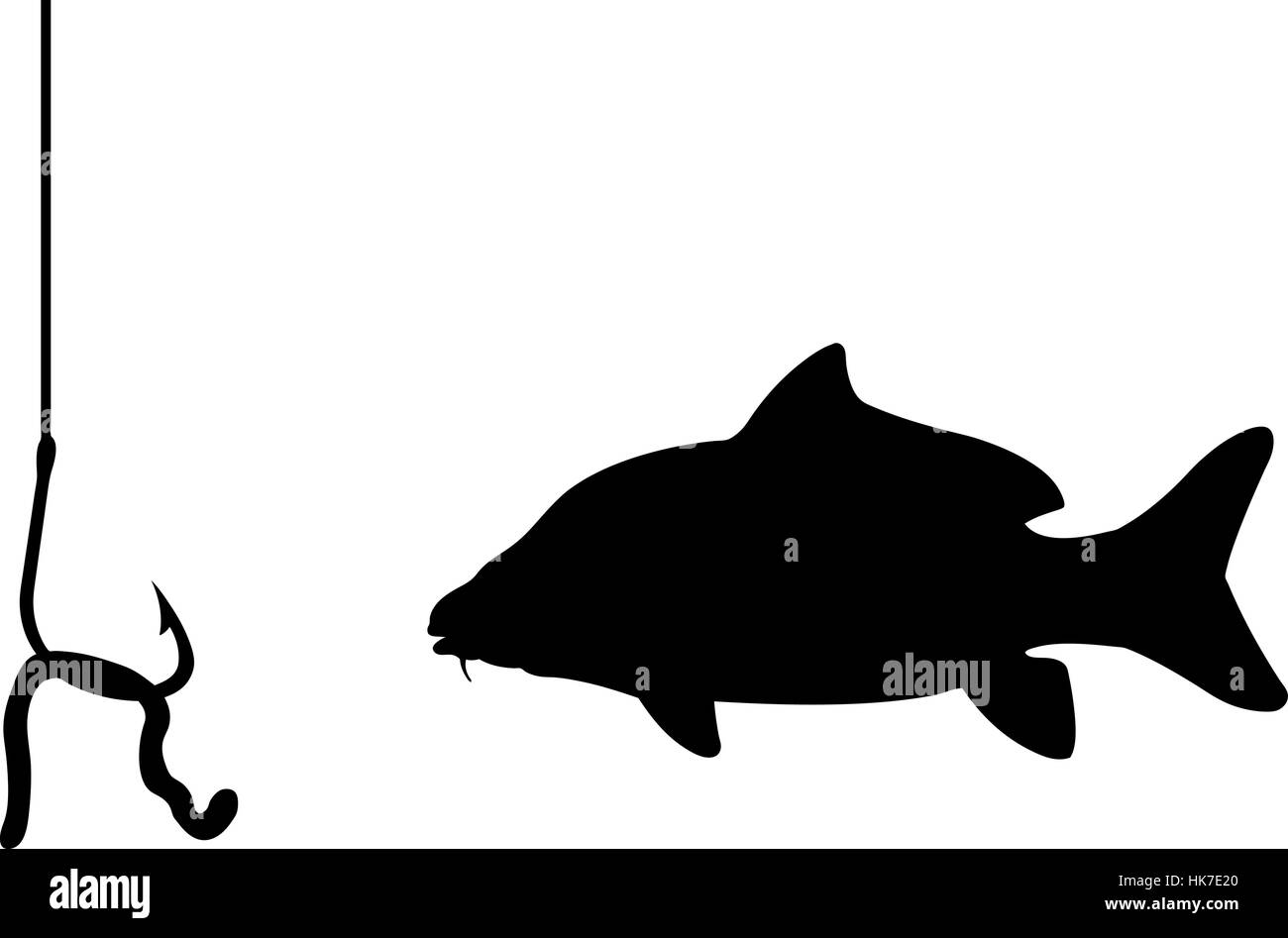 Silhouette d'un poisson avec un hameçon appâté Illustration de Vecteur