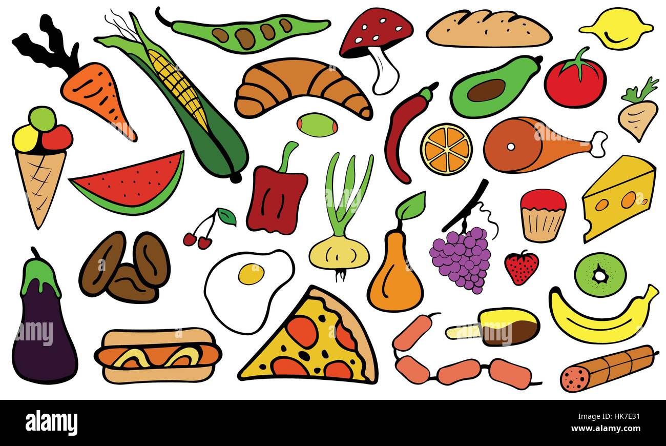 Les aliments de couleur isolées doodles Illustration de Vecteur