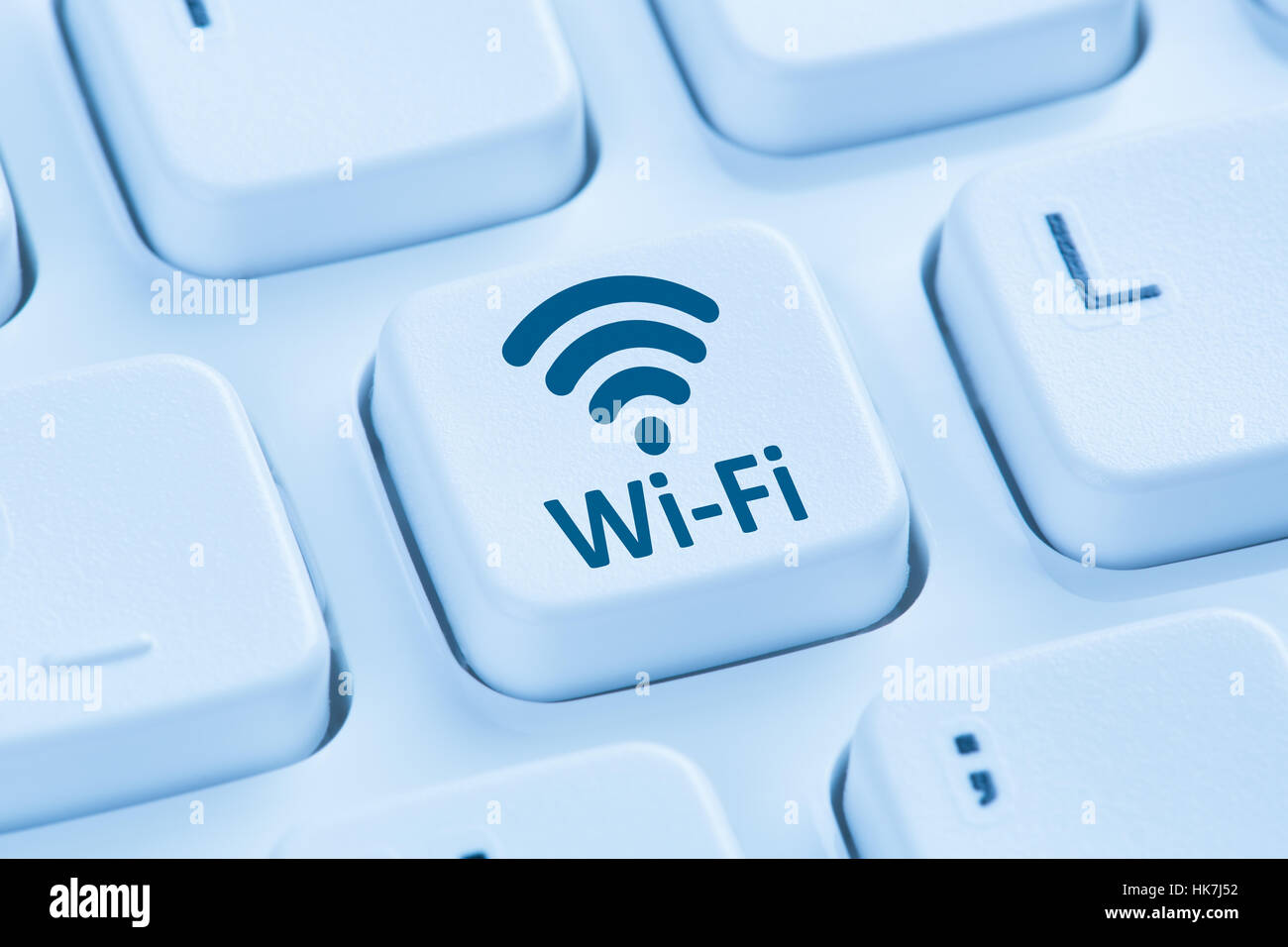 Wifi hotspot wifi internet connection bleu symbole clavier de l'ordinateur Banque D'Images