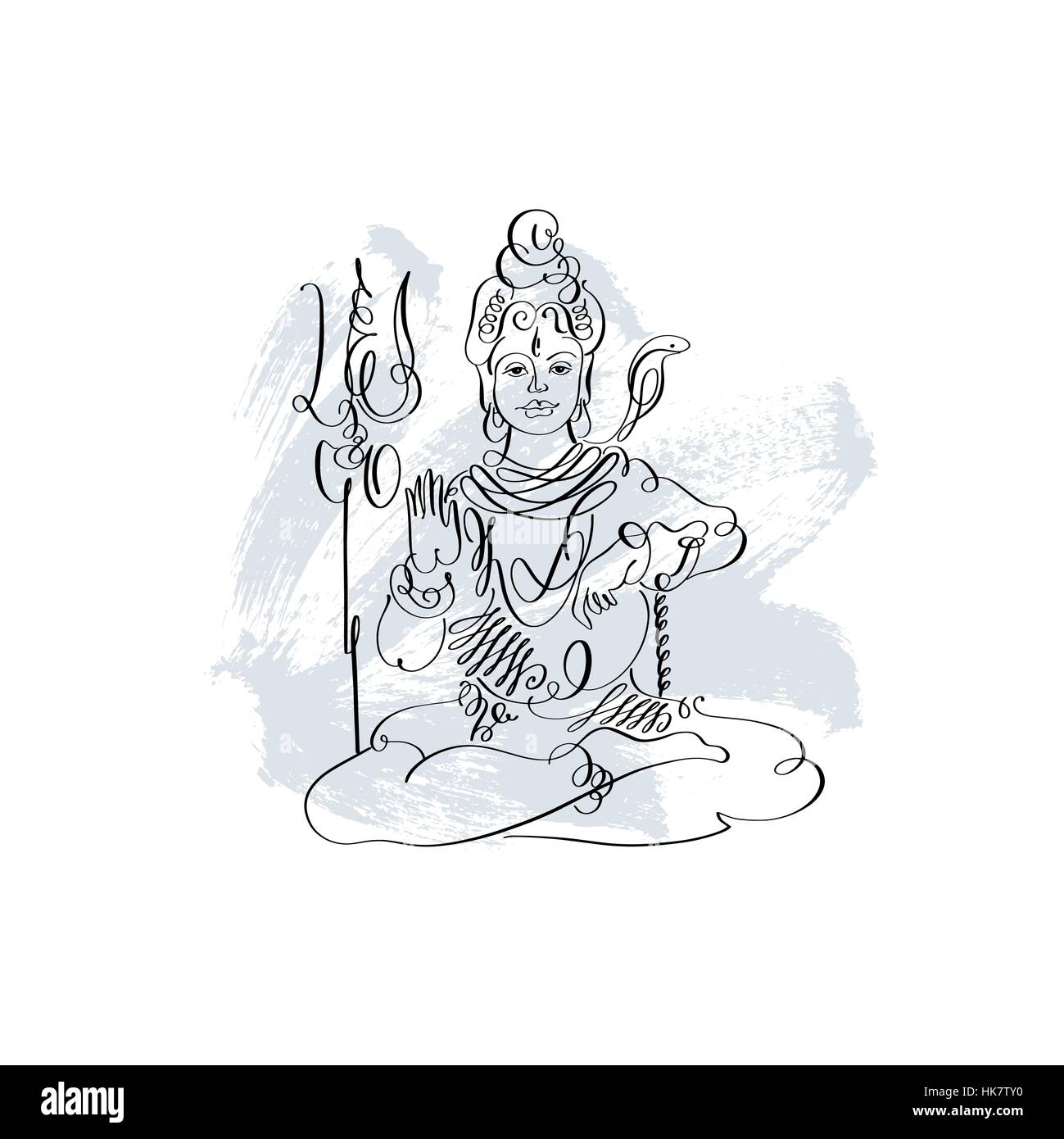 Seigneur Shiva noir et blanc dessin calligraphique à Maha Shivarat Illustration de Vecteur