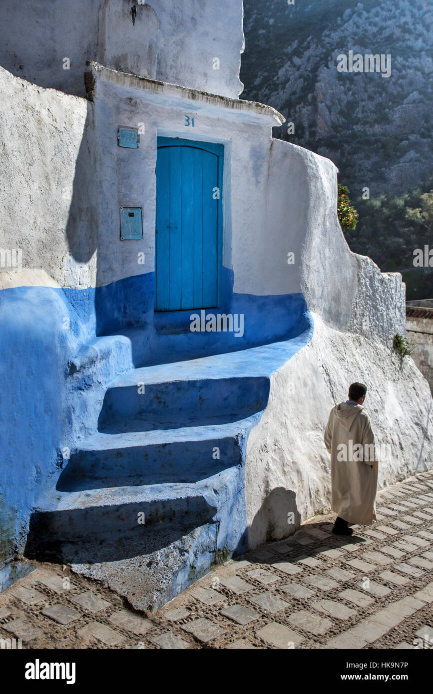 La ville bleue de Chefchaouen au nord du Maroc Banque D'Images