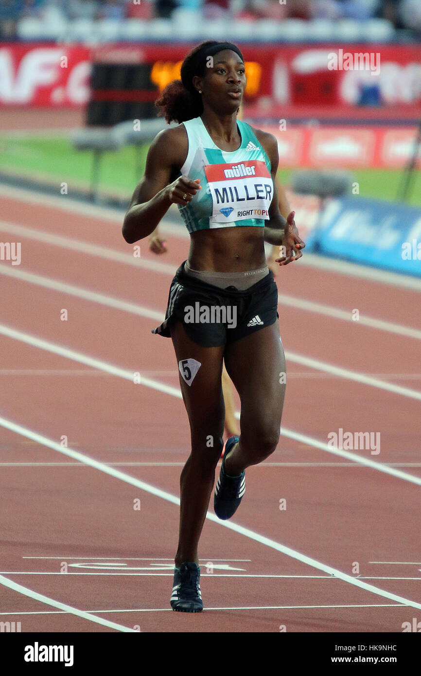 Shaunae MILLER des Bahamas remporte le 400 mètres femmes au 2016 Müller anniversaire des Jeux, le Stade Olympique de Londres, Stratford Banque D'Images