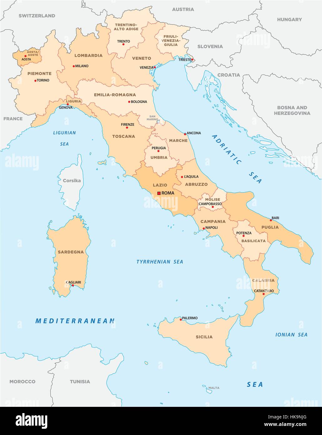 Carte politique et administrative de l'Italie Illustration de Vecteur