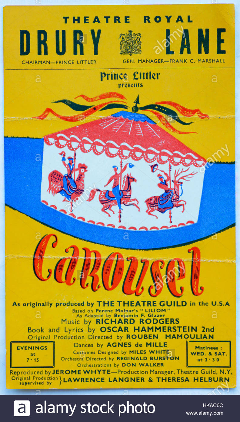 Flyer pour une performance de carrousel au Theatre Royal, Drury Lane London circa 1951 Banque D'Images