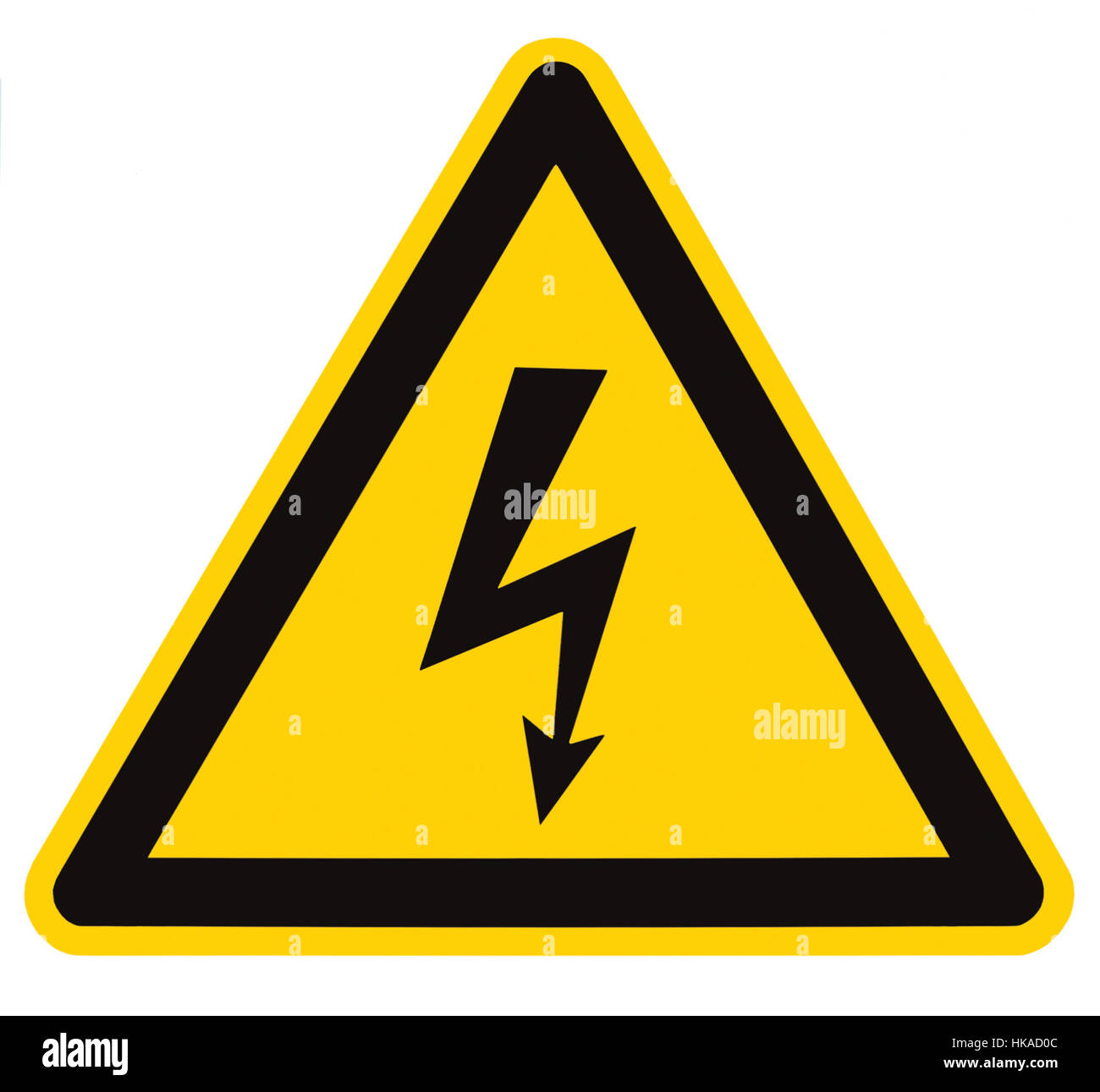Danger Danger électrique Label signe haute tension isolée, triangle noir sur jaune, grand macro Banque D'Images