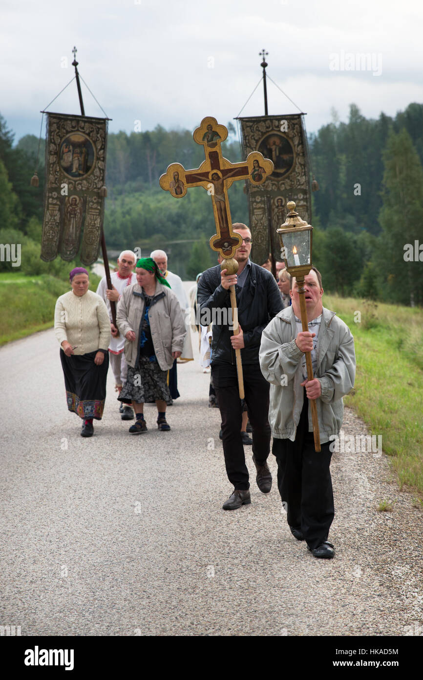 Procession avant jour de la Transfiguration, Seto, Obinitsa Estonie Banque D'Images
