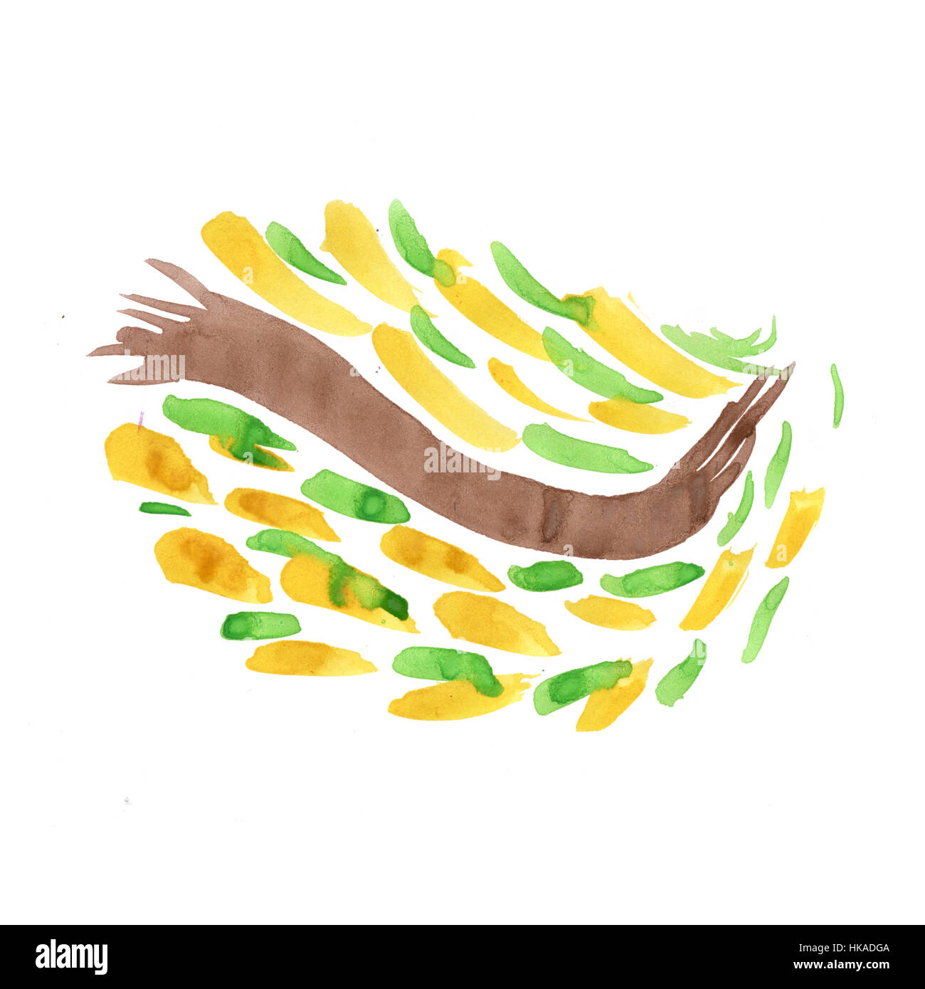Aquarelle fond blanc, brun, vert, abstrait taches jaune isolé. illustration l'aquarelle Banque D'Images