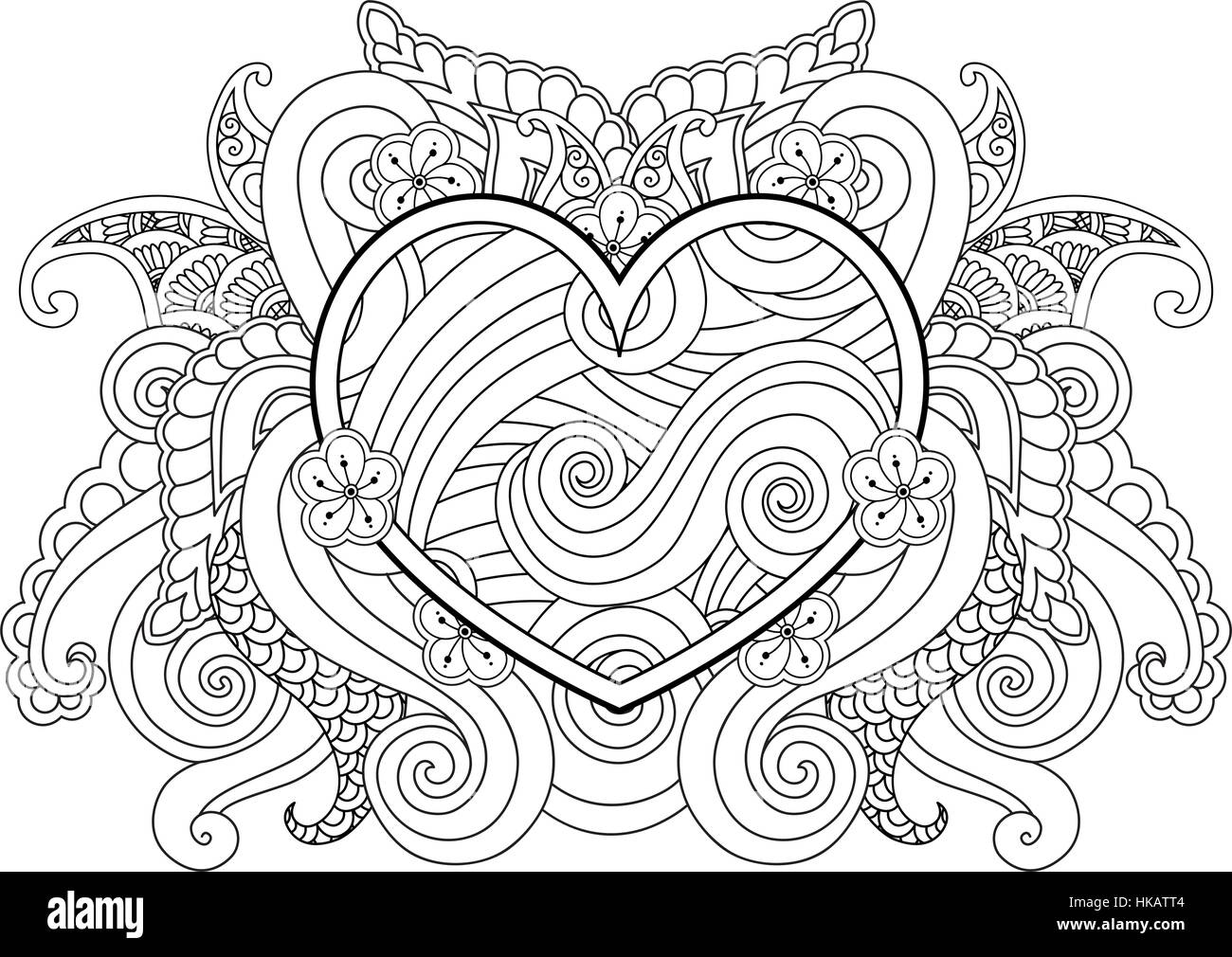 Coloriage avec cœur et abstrait élément isolé. Happy Valentines Day pour l'impression graphique, carte. Illustration de Vecteur
