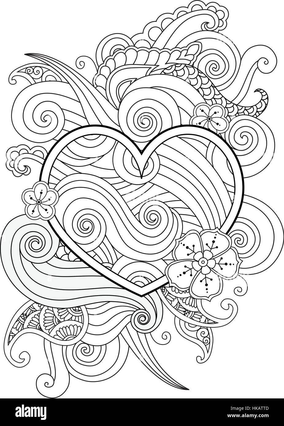 Coloriage avec cœur et abstrait élément isolé. Happy Valentines Day pour l'impression graphique, carte. Illustration de Vecteur