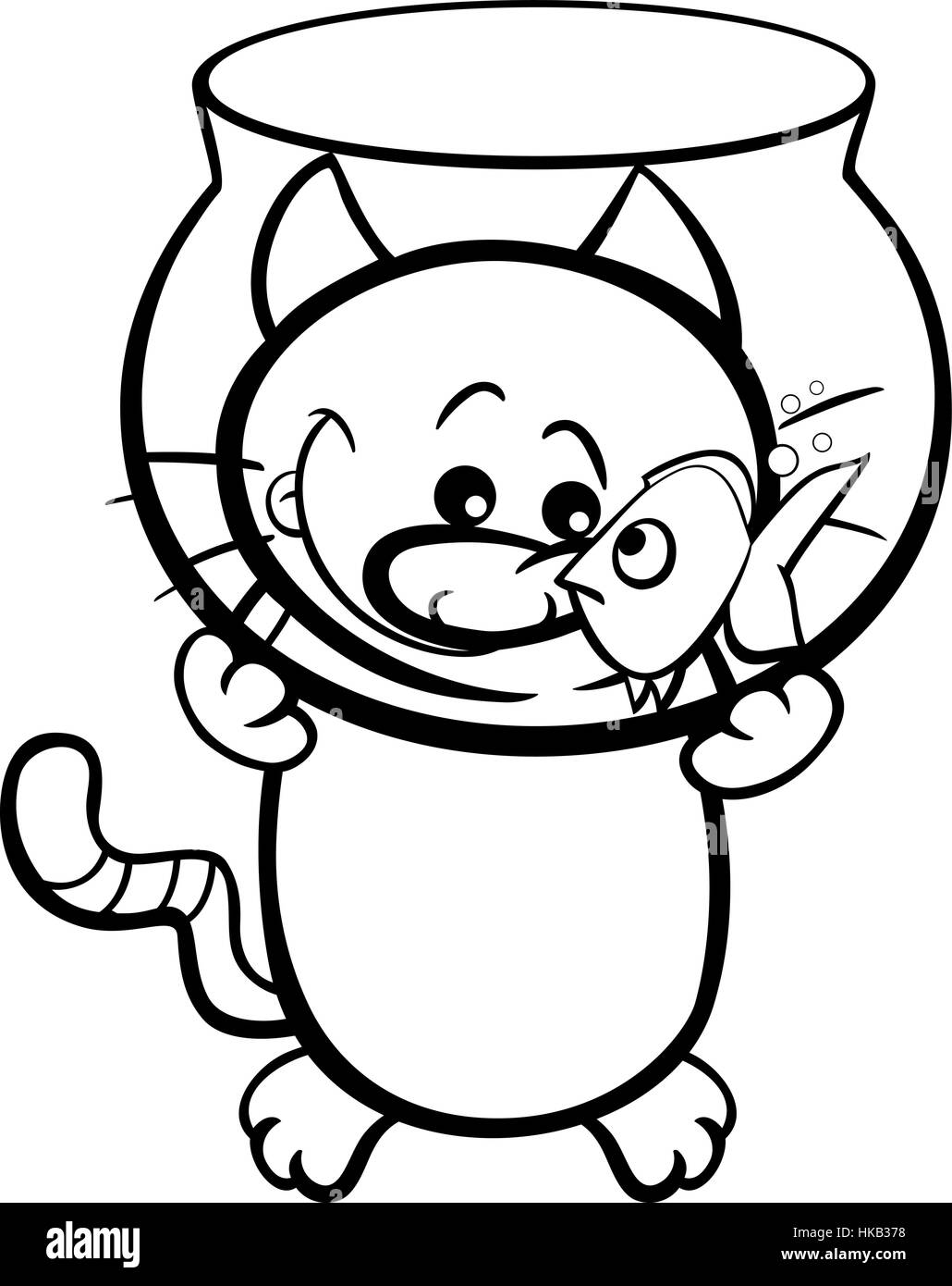 Cartoon noir et blanc Illustration de chat affamé et Coloriages Illustration de Vecteur