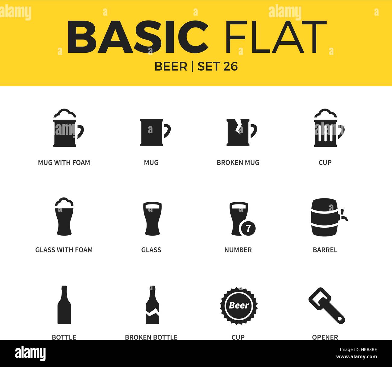 Ensemble de base d'icônes de la bière Illustration de Vecteur