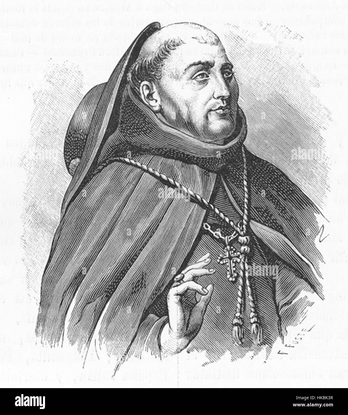 Portrait historique de Juan de Zumárraga, le premier évêque du Mexique, connu pour son travail d’évangélisation des peuples indigènes pendant la conquête espagnole. Banque D'Images