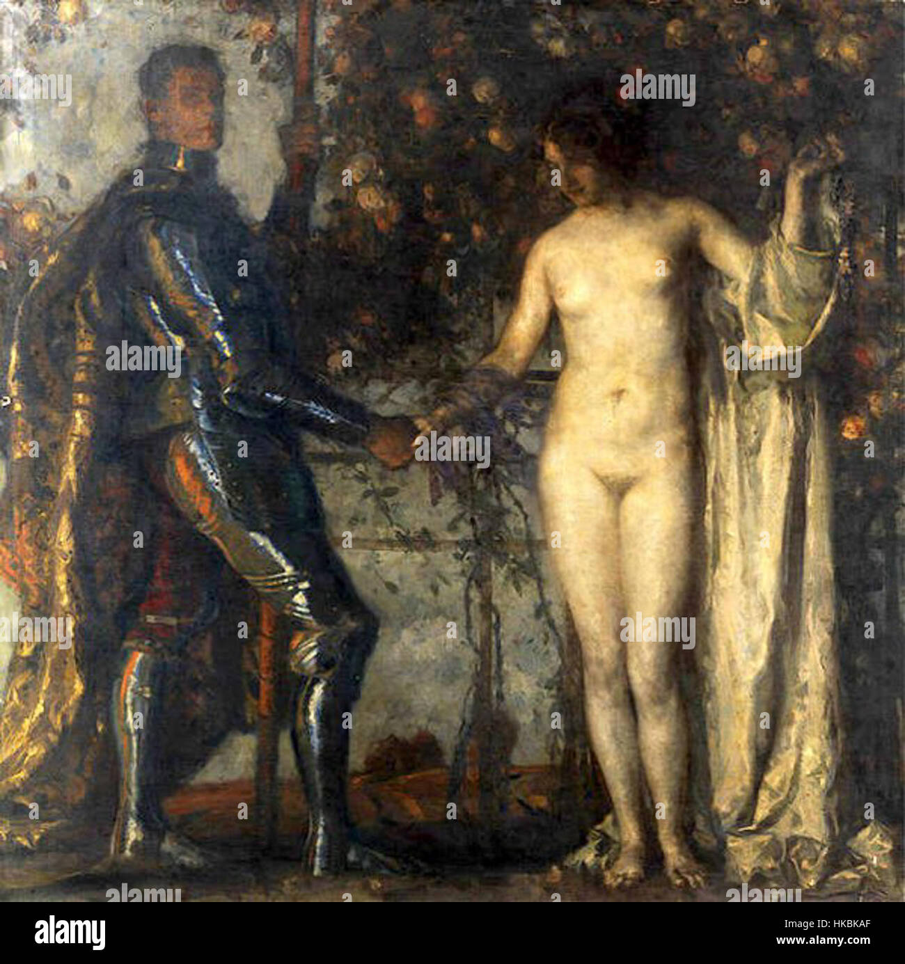 La peinture de Carl Marr, 'Adam et Ève', illustre l'histoire biblique d'Adam et Ève dans un style classique, explorant les thèmes de l'innocence, de la tentation et de l'origine humaine. Banque D'Images