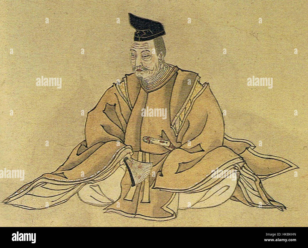 Ce portrait de Fujiwara no Kiyohira, un éminent chef militaire japonais et fondateur du clan Hiraizumi Fujiwara, est un exemple notable de portrait japonais classique. Kiyohira a joué un rôle clé dans l'histoire politique et militaire du Japon du XIe siècle. Banque D'Images