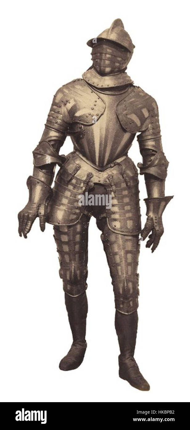 Cette œuvre d'Andreas Groll représente un ensemble d'armures de 1857, mettant en évidence l'artisanat détaillé et le design typique de l'armure européenne du milieu du XIXe siècle. Il capture à la fois les aspects fonctionnels et ornementaux de l'armure, reflétant les styles militaires et artistiques de l'époque. Banque D'Images