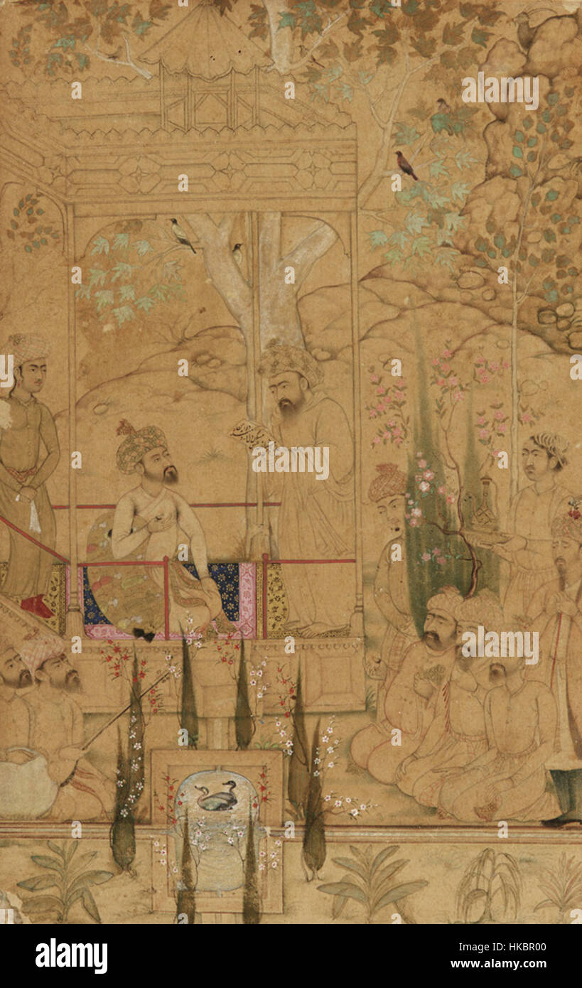 Une peinture représentant le jardin de Babur, créée comme une représentation artistique du style du jardin moghol. L'œuvre d'art reflète l'importance culturelle et historique du jardin, mettant en valeur sa disposition et son design complexes. Banque D'Images