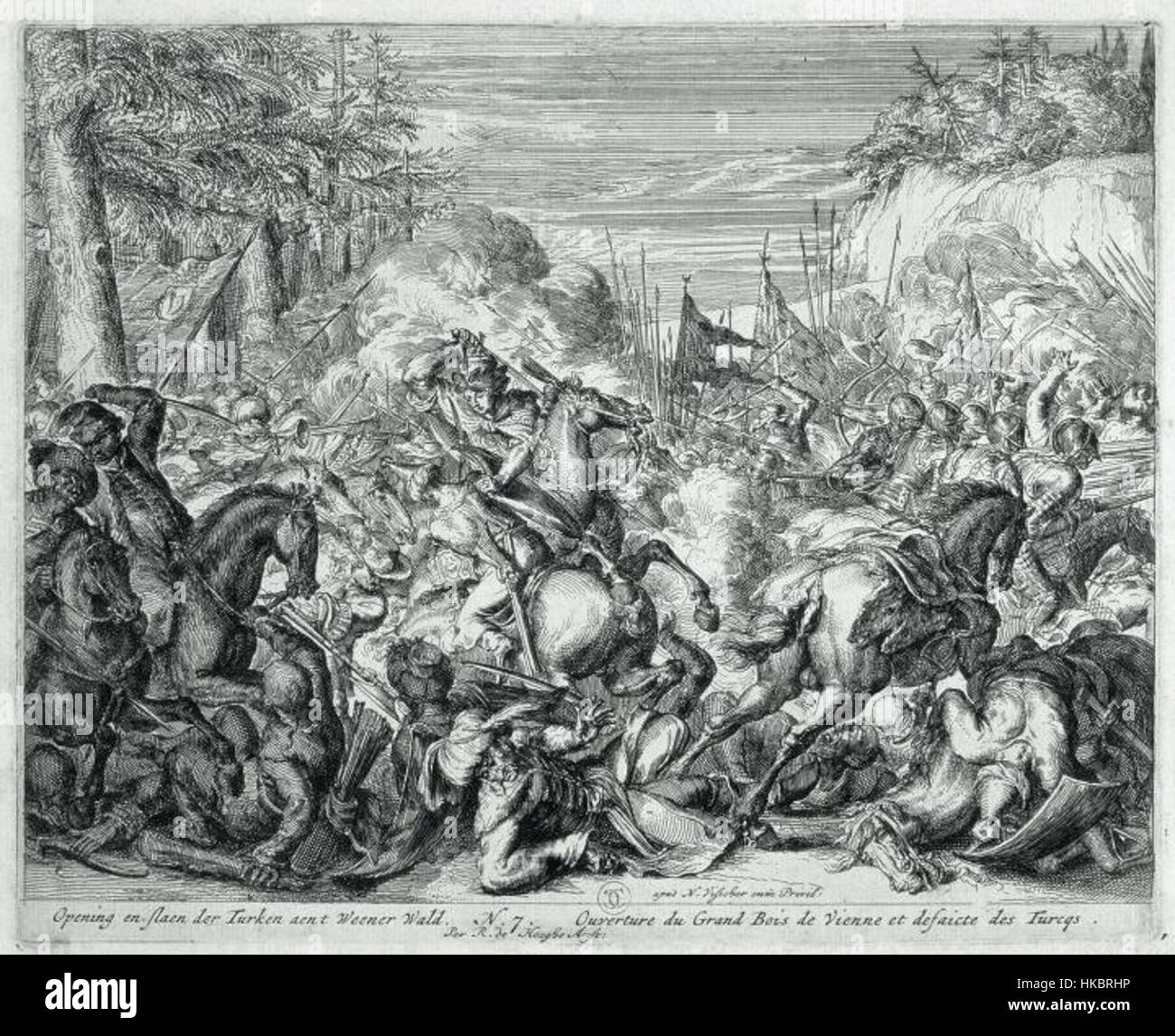 Bitwa pod Wiednem 1683 représente la bataille de Vienne, un moment charnière de l'histoire européenne où les forces polonaises et autrichiennes ont vaincu l'Empire ottoman. Cette œuvre d'art commémore la victoire militaire significative des forces chrétiennes. Banque D'Images