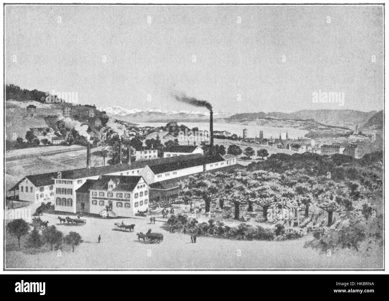 Une œuvre d'art mettant en vedette la brasserie Gambrinus à Zurich. La pièce capture l'essence de l'histoire brassicole de Zurich, en mettant l'accent sur l'emblématique brasserie Gambrinus, mettant en valeur son style architectural et son importance dans la vie culturelle et économique de la ville. Banque D'Images