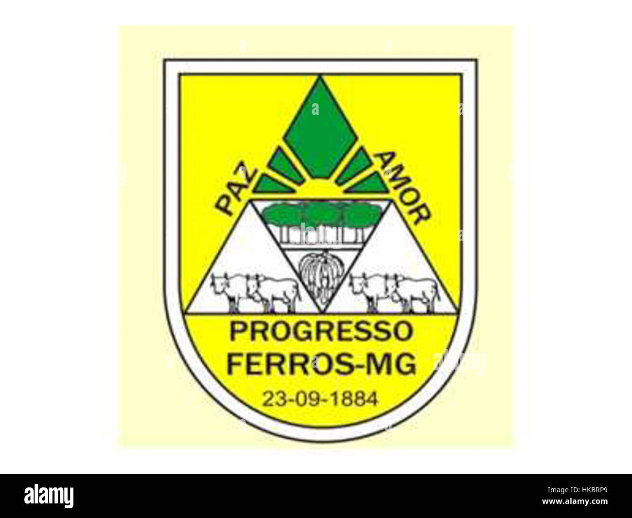 Cette œuvre vintage représente les armoiries de Ferros, Minas Gerais, Brésil. Il représente le symbole historique utilisé par la municipalité, incorporant des éléments de l'identité régionale et du patrimoine culturel de l'État de Minas Gerais. Banque D'Images