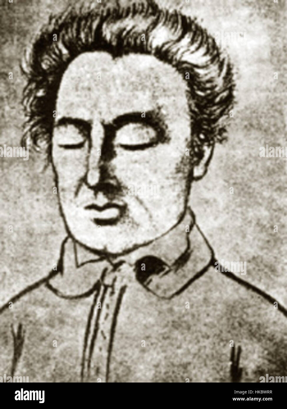 Cette peinture à l'huile représente Dionysios Solomos, le poète grec, dans un hommage posthume. Solomos est surtout connu pour avoir composé l'hymne national grec, et ce portrait sert de souvenir historique de son héritage. Banque D'Images