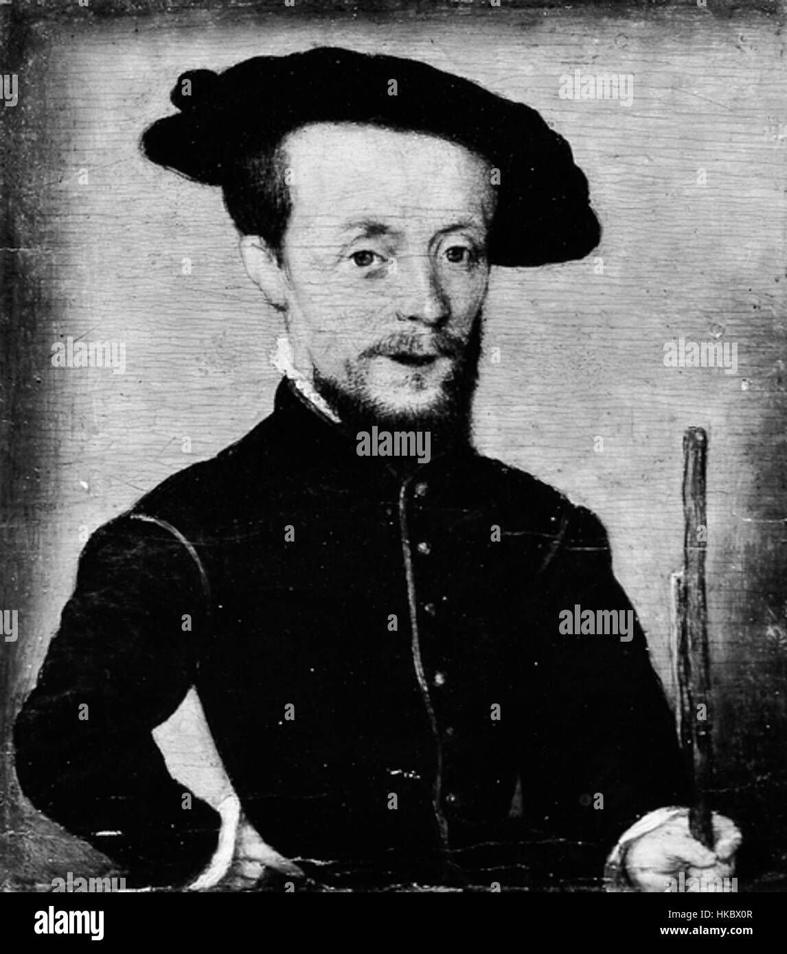 Le portrait de style nain de Corneille de Lyon est connu pour son approche distinctive du portrait. Cette œuvre d'art présente une représentation unique d'une petite figure, reflétant probablement des thèmes courtois du XVIe siècle et l'attention de l'artiste aux détails dans la capture des caractéristiques personnelles. Banque D'Images