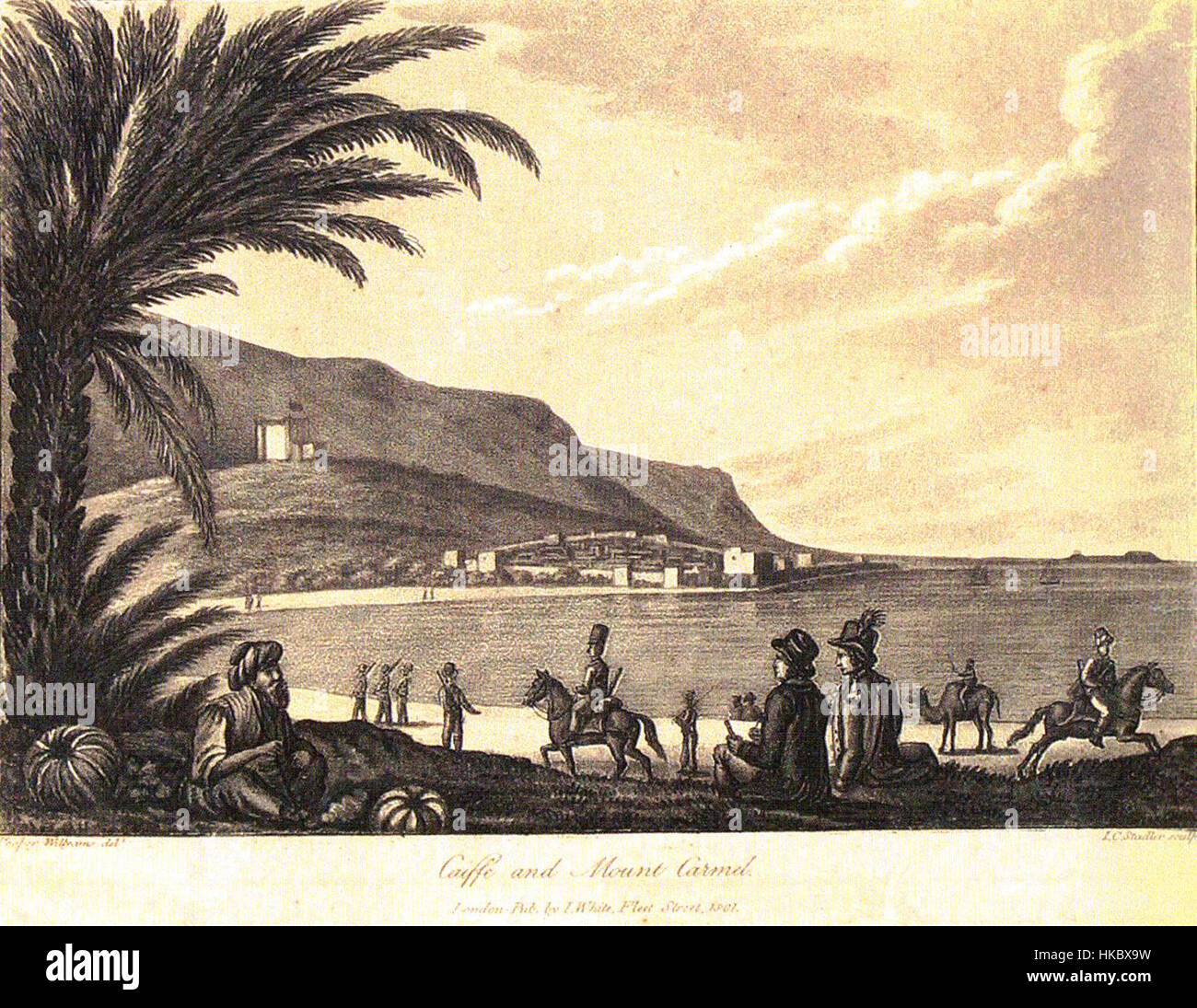 El Burg et à Haïfa en 1801 gravure sur cuivre par Cooper Willyams Banque D'Images